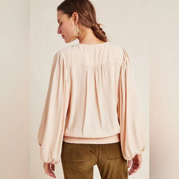 MAEVE by ANTHROPOLOGIE Kristie Sequined Peasant Blouse in Peach - Picture 2 of 9